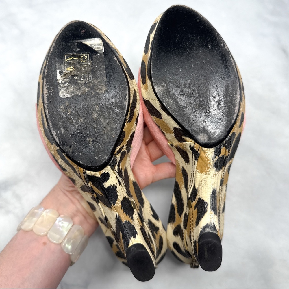 CASADEI Pink Calf Hair Leopard Print Denim Jean Mule Platform Wedge Sandals 6.5 - Picture 9 of 15